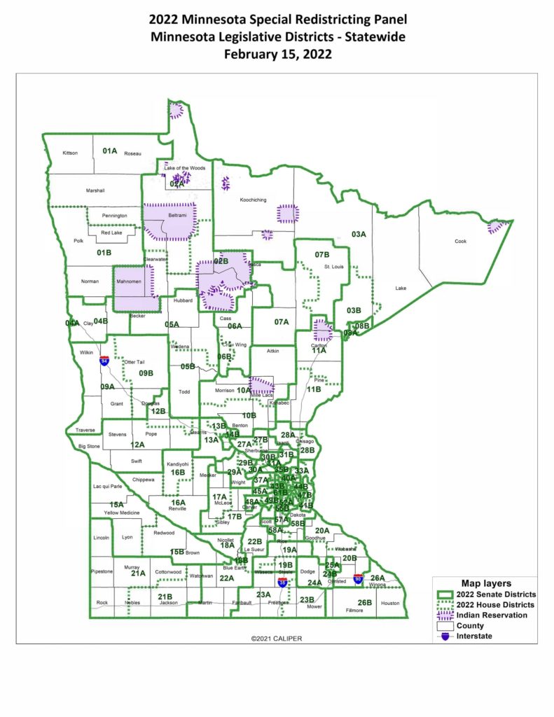 A map of legislative districts of Minnesota